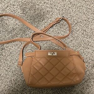 Tan Quilted Leather Crossbody Bag
